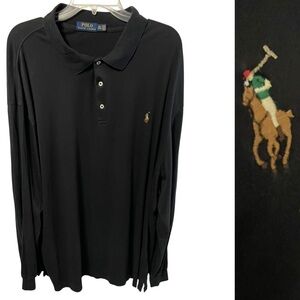Polo Ralf Lauren 3XLT mens long sleeve black polo shirt flesh color pony cotton